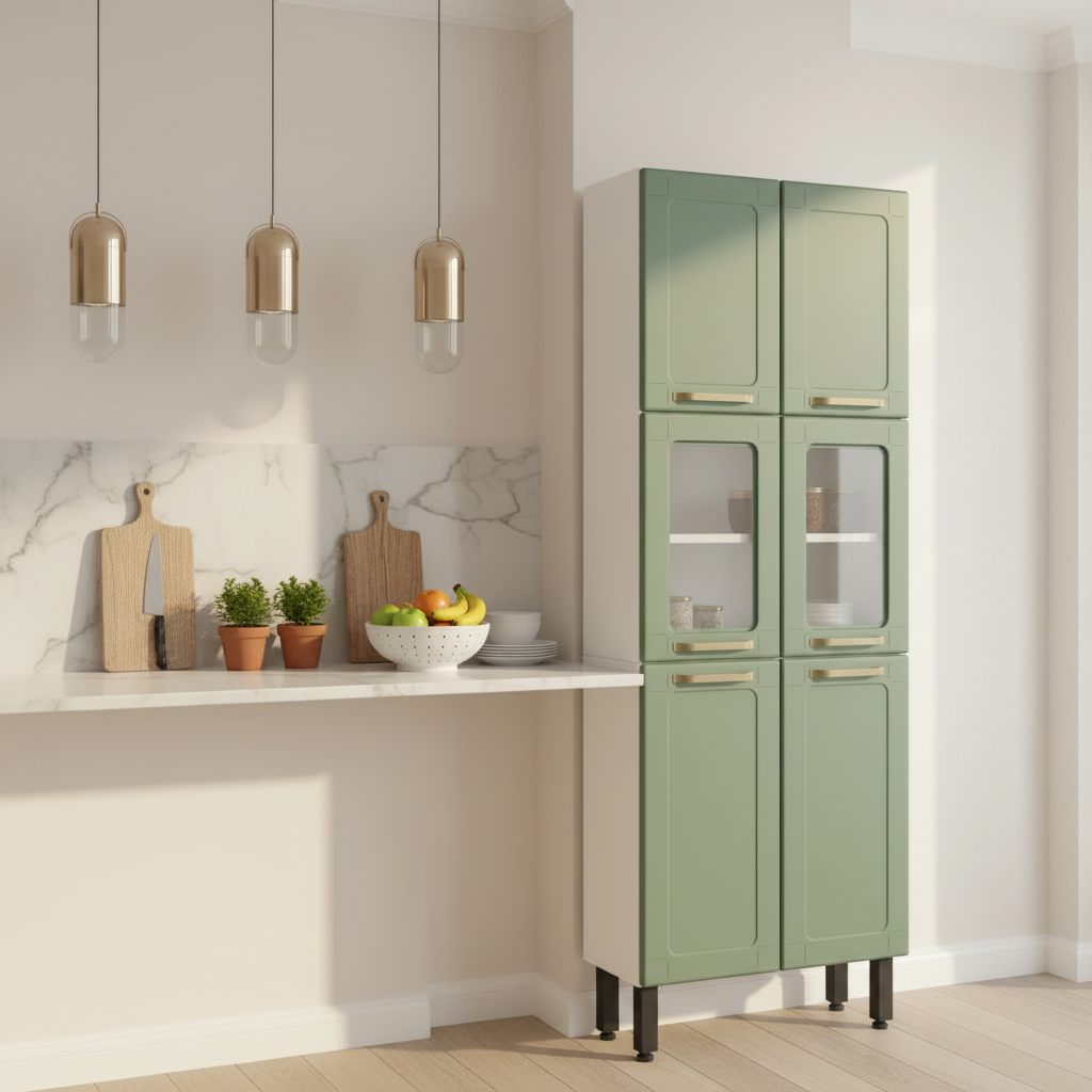 Armário Paneleiro de Cozinha em Aço 6 Portas 2 Vidros Colors Bertolini