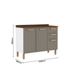 Balcão de Cozinha em Aço com Tampo MDP 3 Portas 2 Gav Essência Bertolini