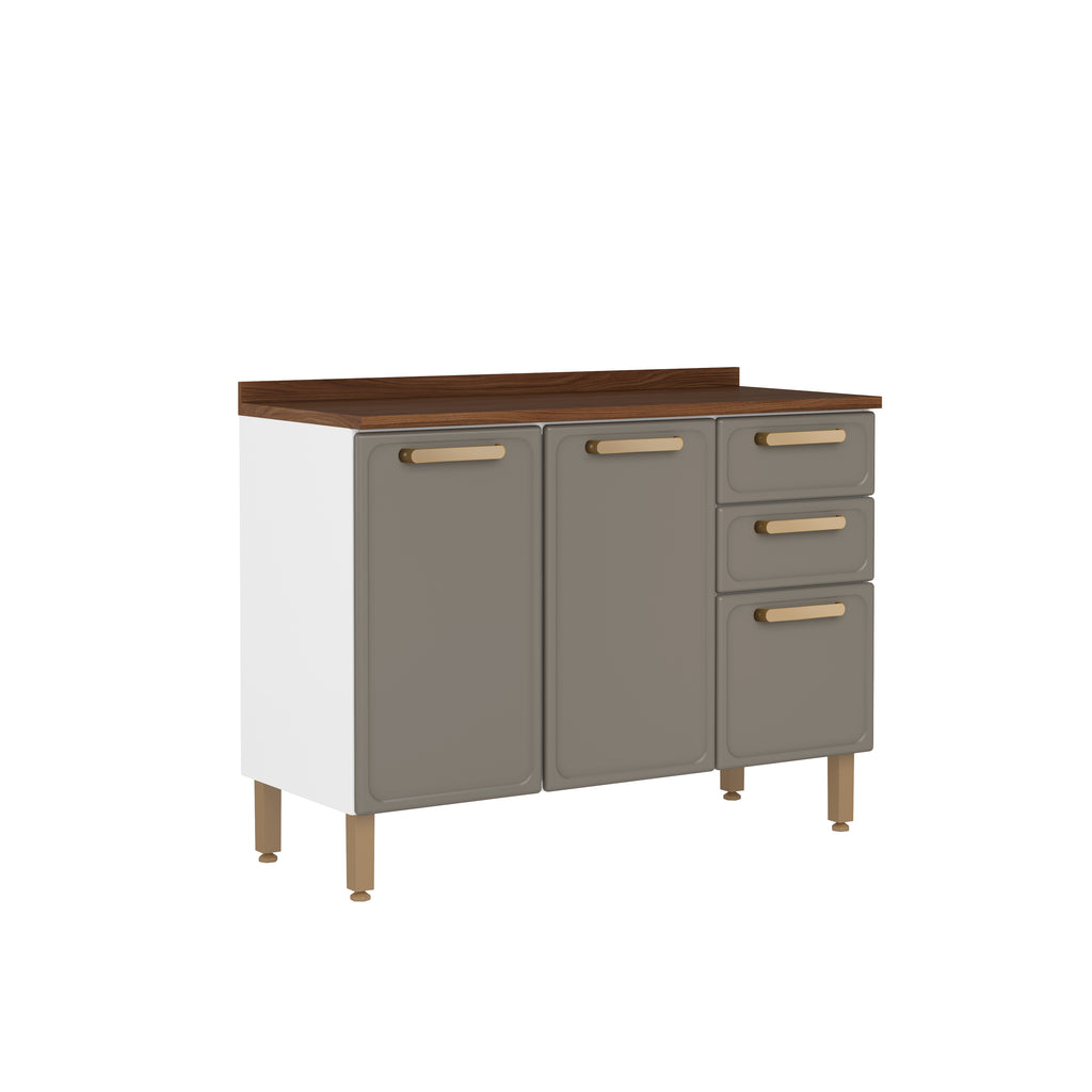 Balcão de Cozinha em Aço com Tampo MDP 3 Portas 2 Gav Essência Bertolini