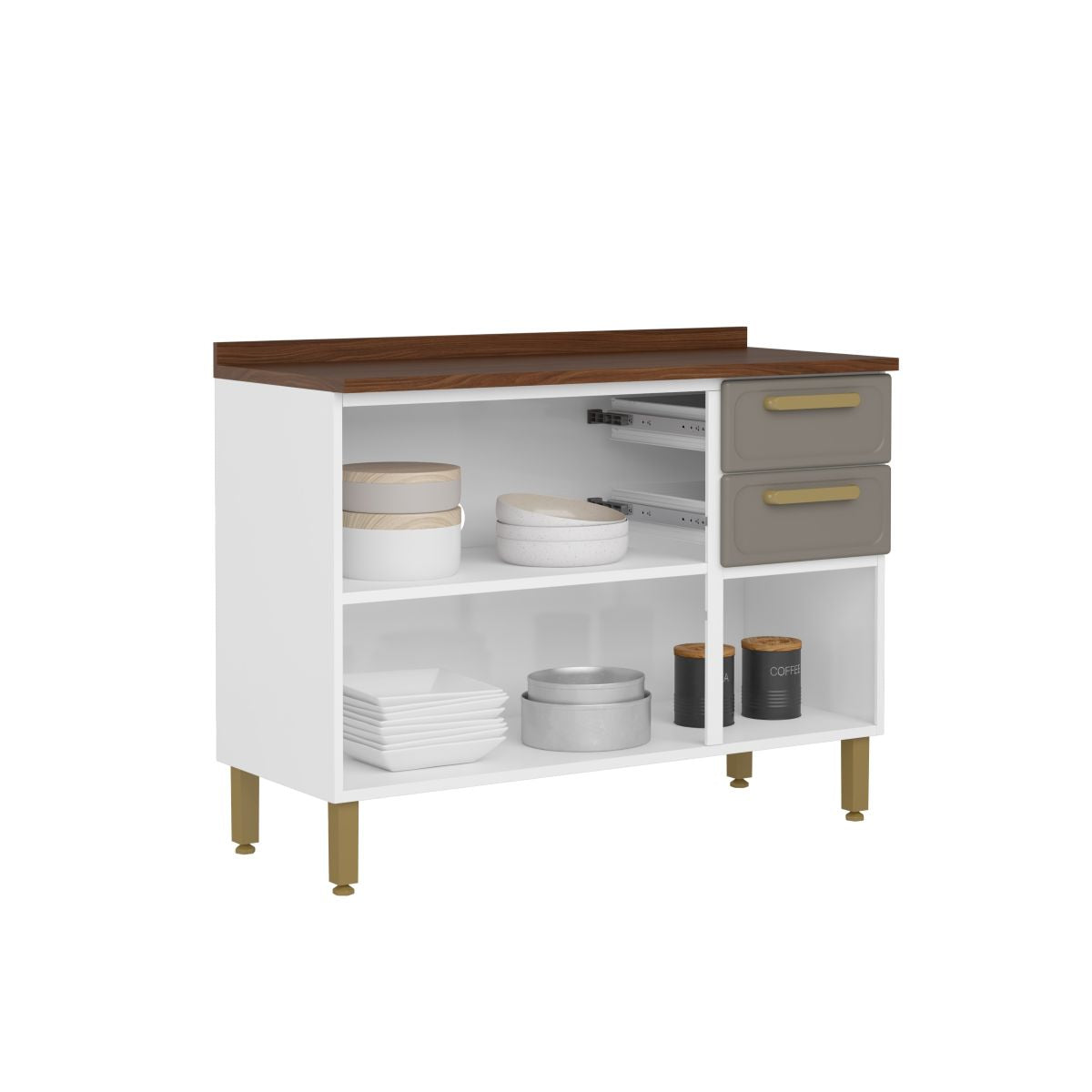 Balcão de Cozinha em Aço com Tampo MDP 3 Portas 2 Gav Essência Bertolini