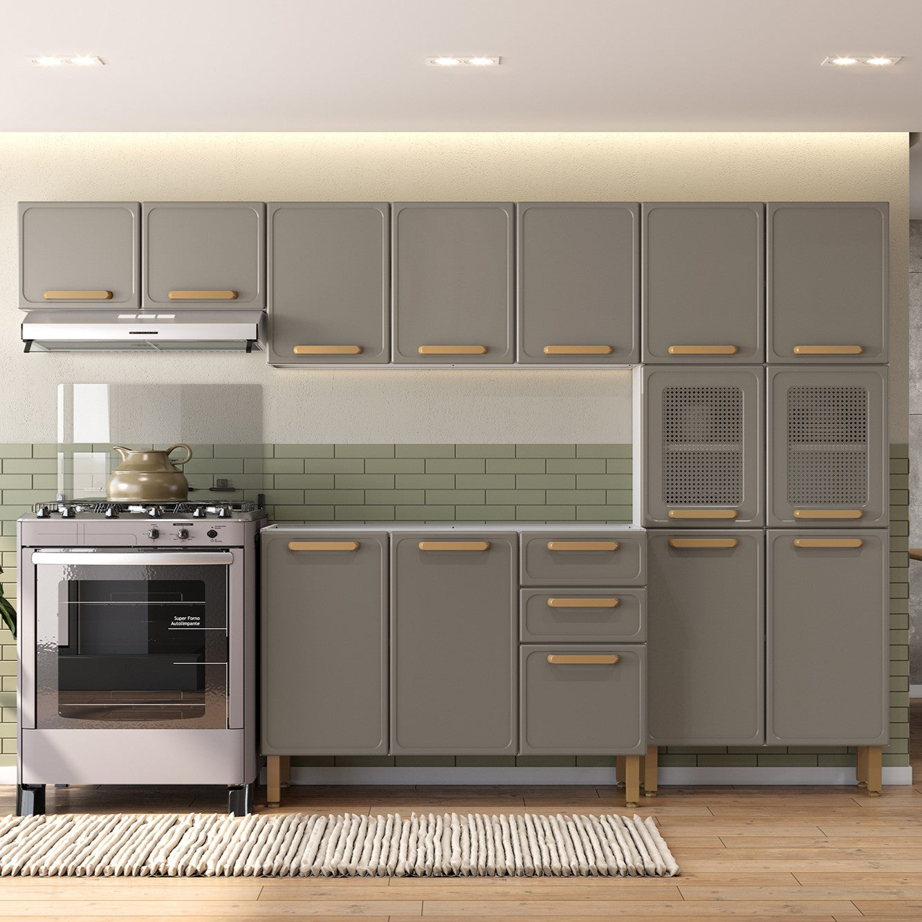 Cozinha Completa em Aço sem Tampo 14 Portas Essência Bertolini