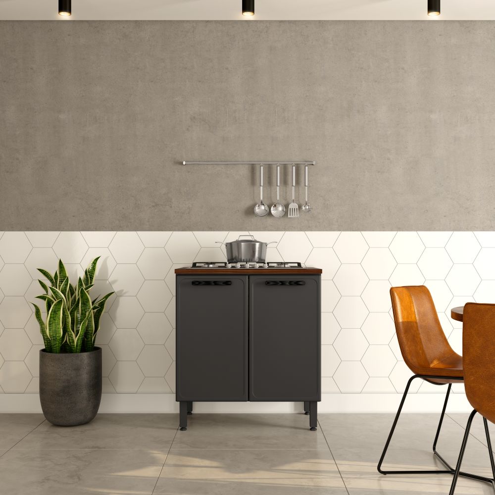 Balcão de Cozinha em Aço para Cooktop 2 Portas Estilo Bertolini