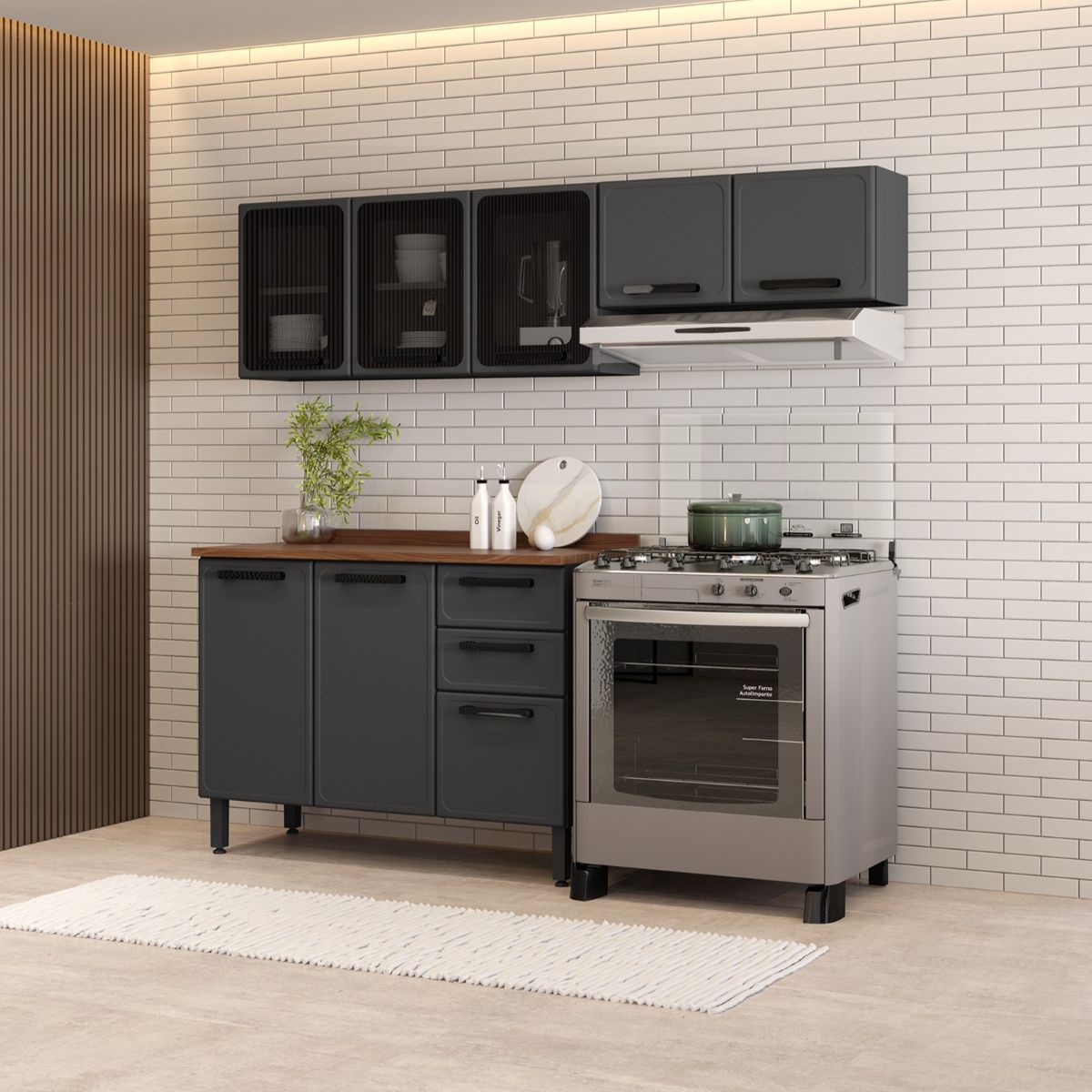 Cozinha Compacta em Aço com Tampo 8 Portas 2 Gavetas Estilo Bertolini