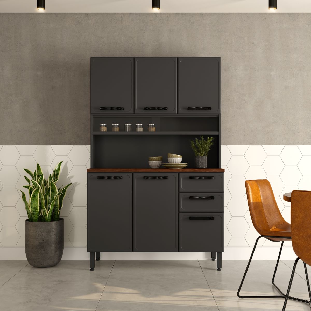 Cozinha Compacta Aço 6 Portas 2 Gavetas Estilo Bertolini