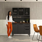 Cozinha Compacta Aço 6 Portas 3 Vidros 2 Gavetas Estilo Bertolini