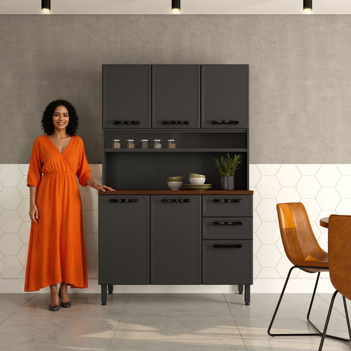 Cozinha Compacta Aço 6 Portas 2 Gavetas Estilo Bertolini