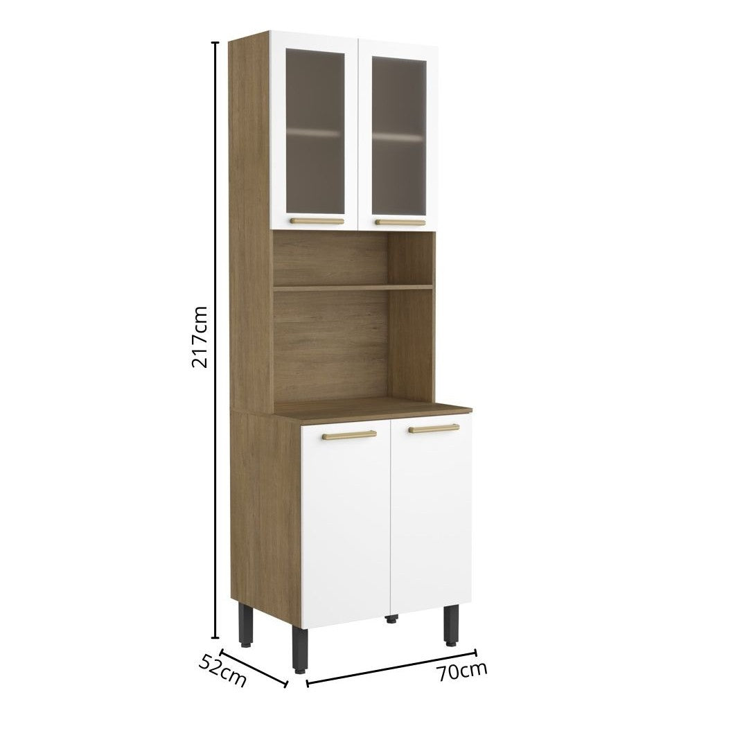 Cozinha Compacta em Madeira com Vidro 6 Portas Axé Bertolini
