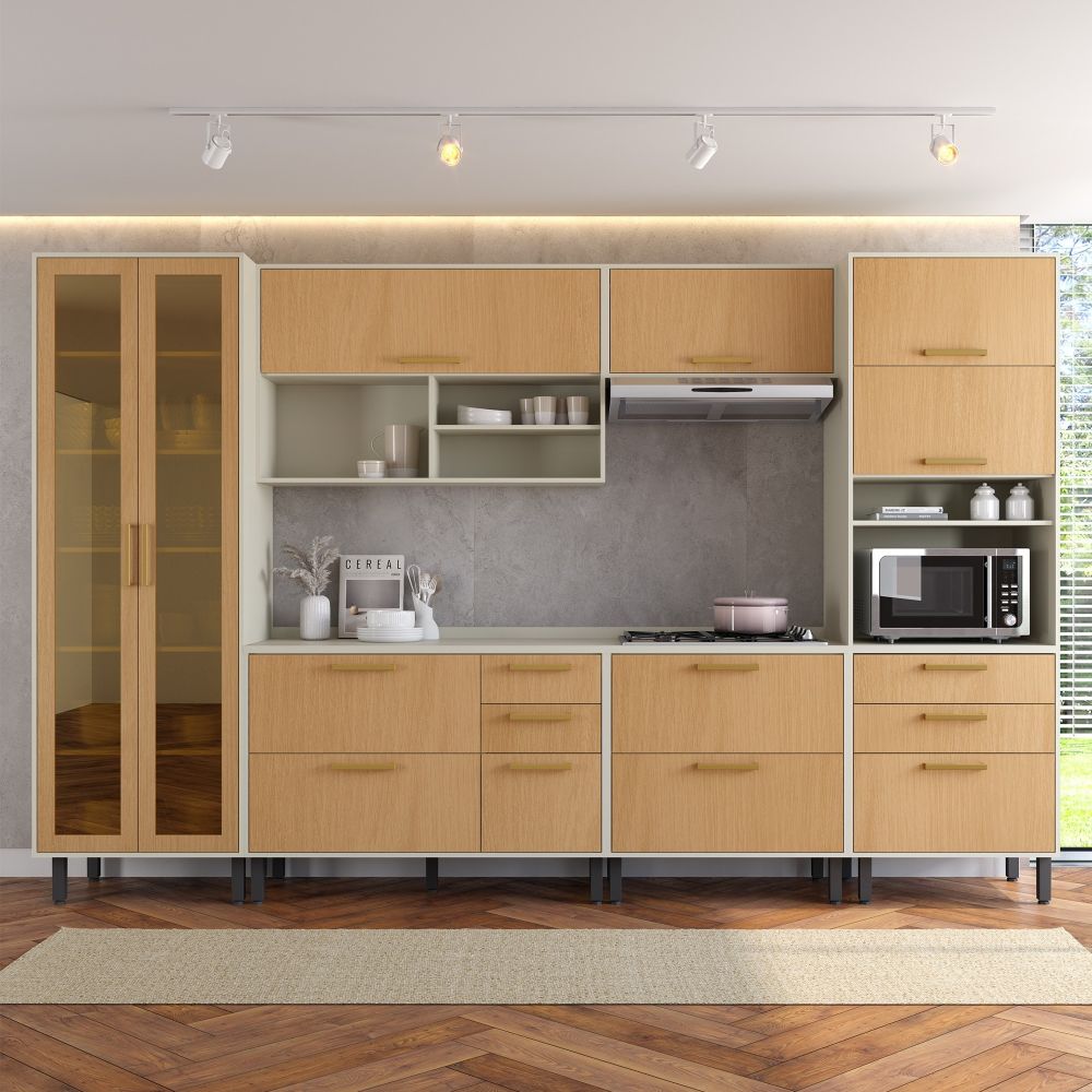 Cozinha Completa em Madeira 340 cm 7 Gavetas Bossa Nova Bertolini