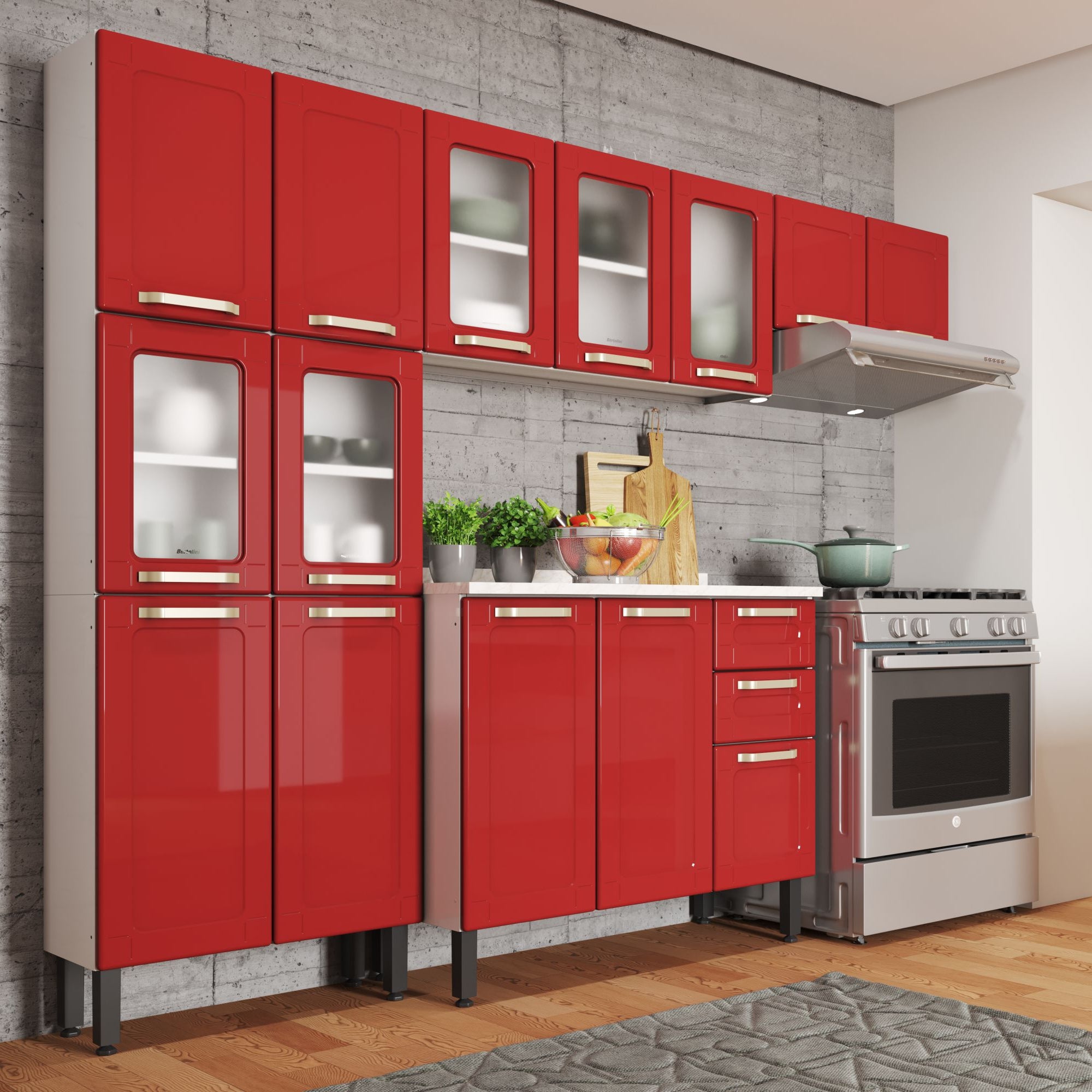 Cozinha Completa em Aço 2 Gavetas 14 Portas Colors Bertolini