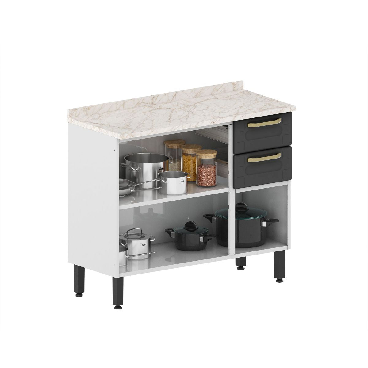 Cozinha Compacta em Aço com Tampo MDP 6 Portas 2 Gavetas Colors Bertolini