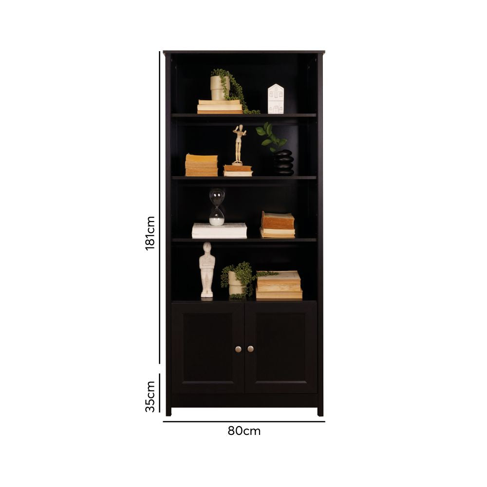 Estante Decorativa em Madeira 80 cm com 4 Prateleiras 2 Portas