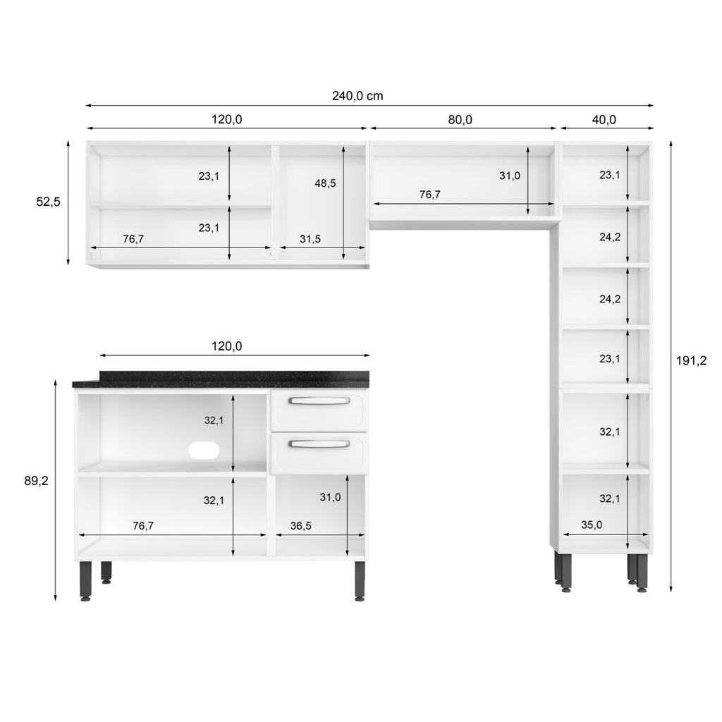 Cozinha Compacta em Aço 4 Peças 9 Portas 2 Gavetas Evidence Bertolini