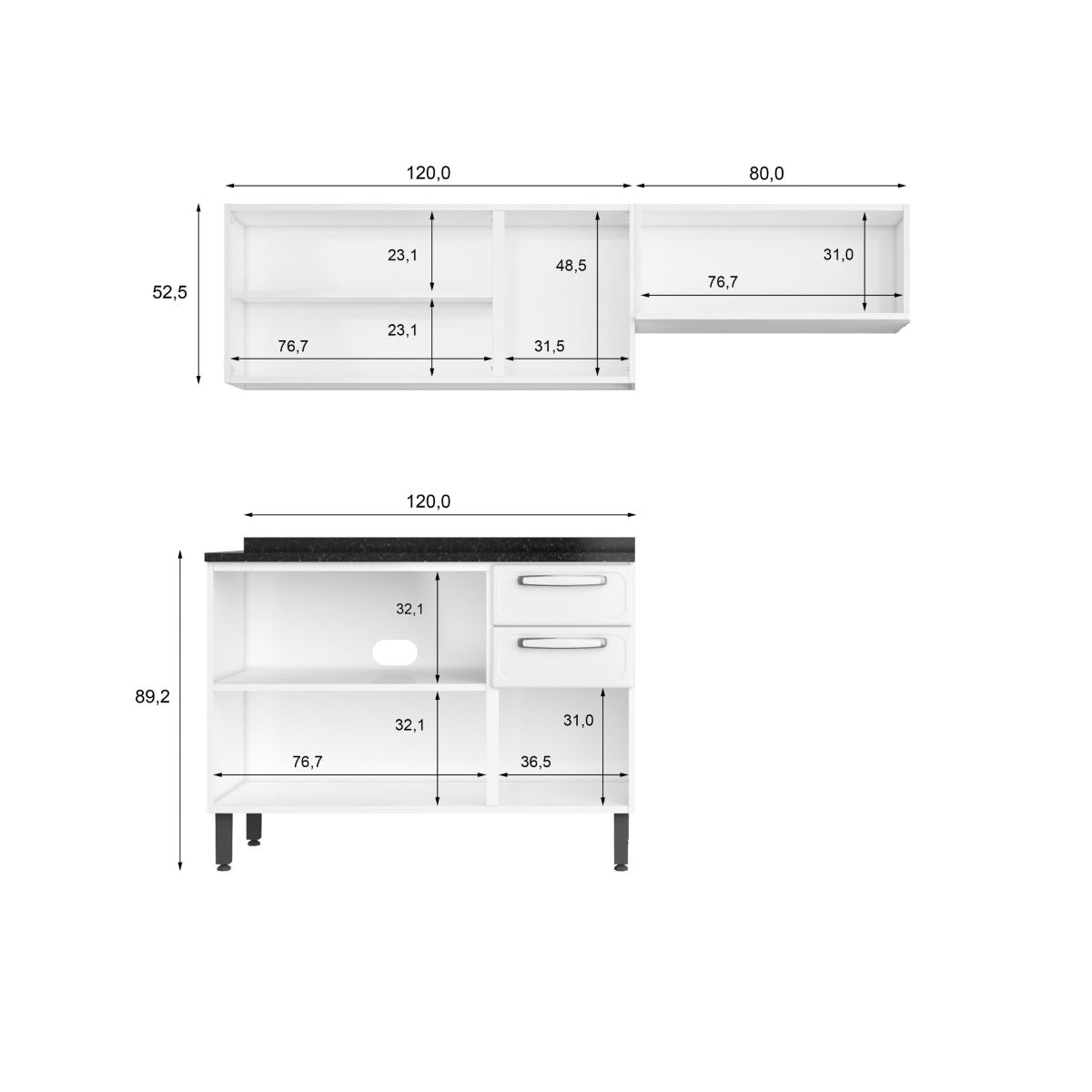 Cozinha Compacta em Aço 3 Peças 6 Portas 2 Gavetas Evidence Bertolini