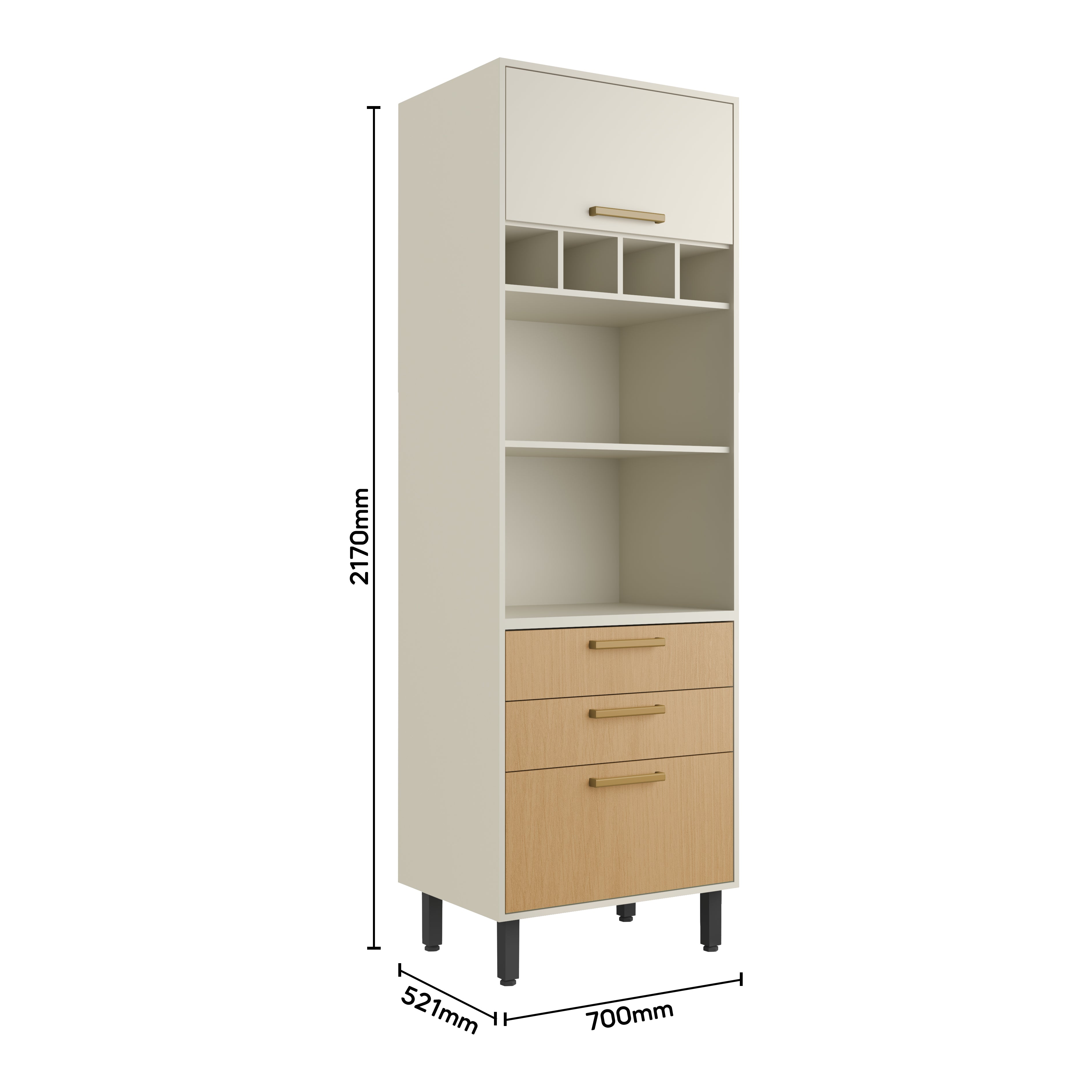 Armário de Cozinha Paneleiro 3 Portas 2 Gavetas e Nichos Bossa Nova Bertolini