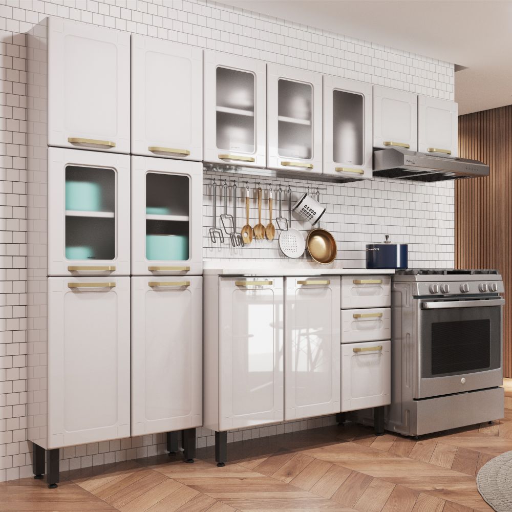 Cozinha Completa em Aço com Tampo MDP 14 Portas 2 Gavetas Colors Bertolini