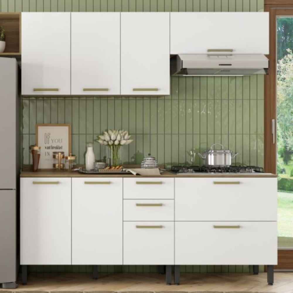 Cozinha Completa em Madeira 8 Portas 3 Gavetas Axé Bertolini