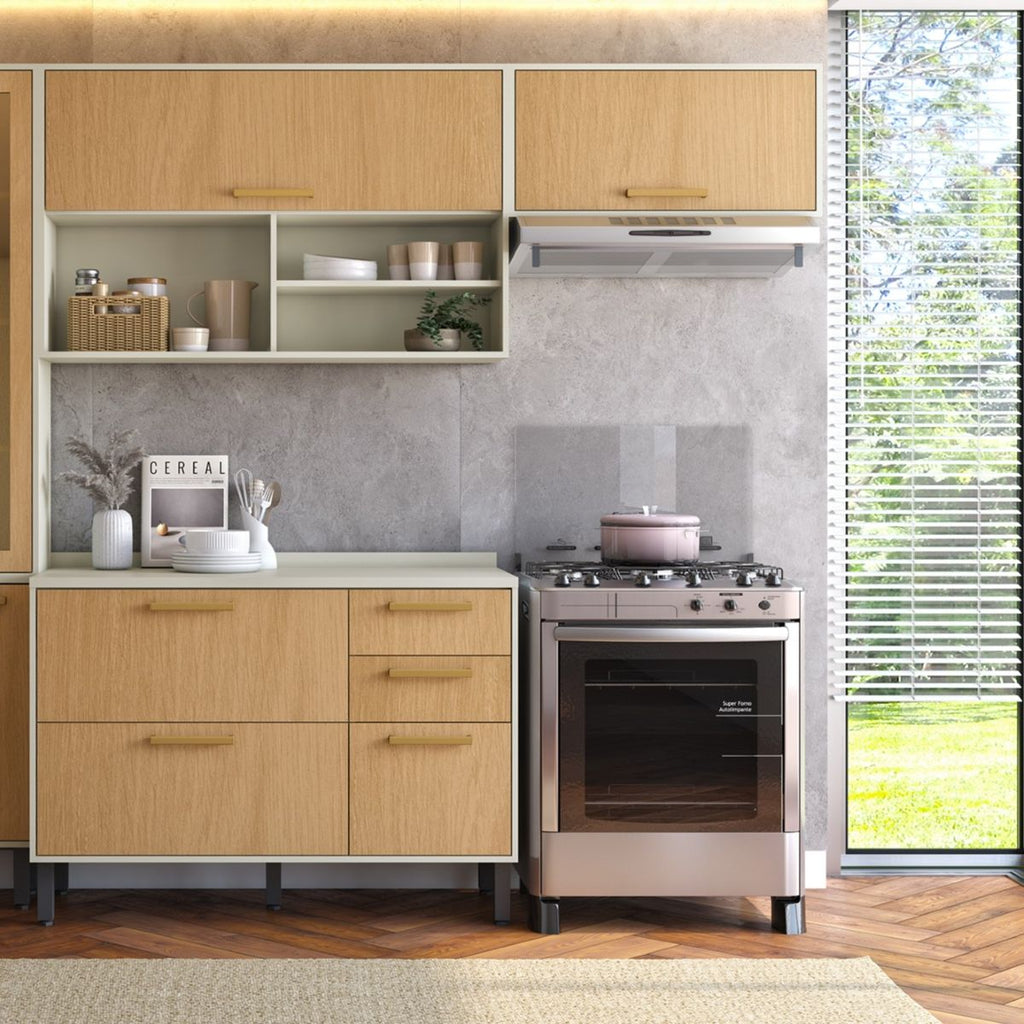 Cozinha Compacta em Madeira com Tampo 4 Gavetas Bossa Nova Bertolini