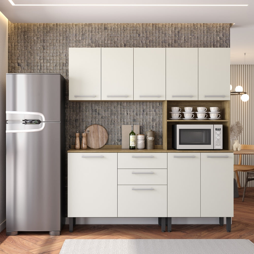 Cozinha Completa em Madeira 2 Gavetas 9 Portas Samba Bertolini