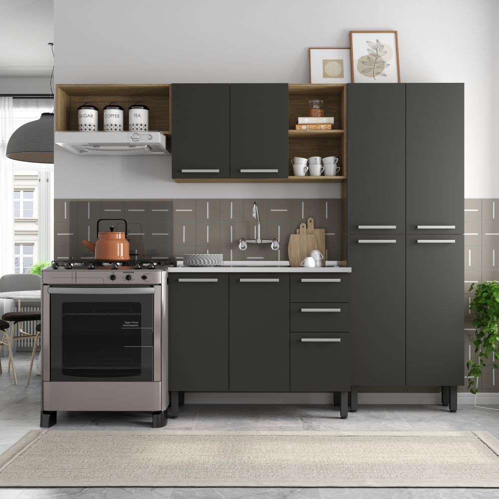 Cozinha Completa em Madeira com Pia 9 Portas Samba Bertolini