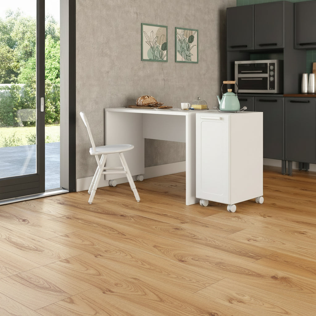 Conjunto de Mesa e Balcão Lateral com Rodízios Multi Bertolini