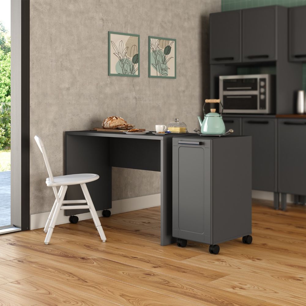 Conjunto de Mesa e Balcão Lateral com Rodízios Multi Bertolini