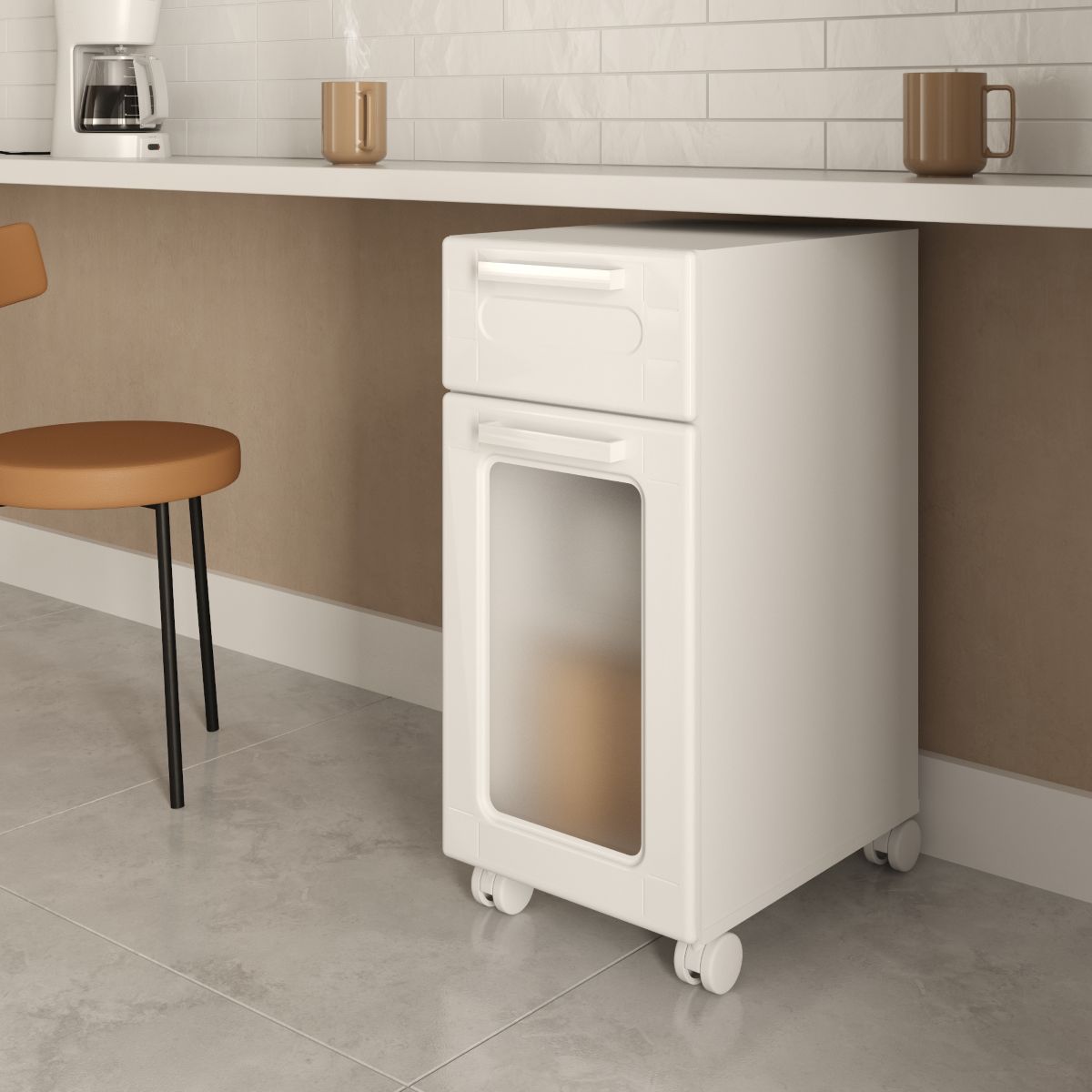 Balcão Multiuso com rodízios 35cm Porta com Vidro 1 Gaveta Bertolini