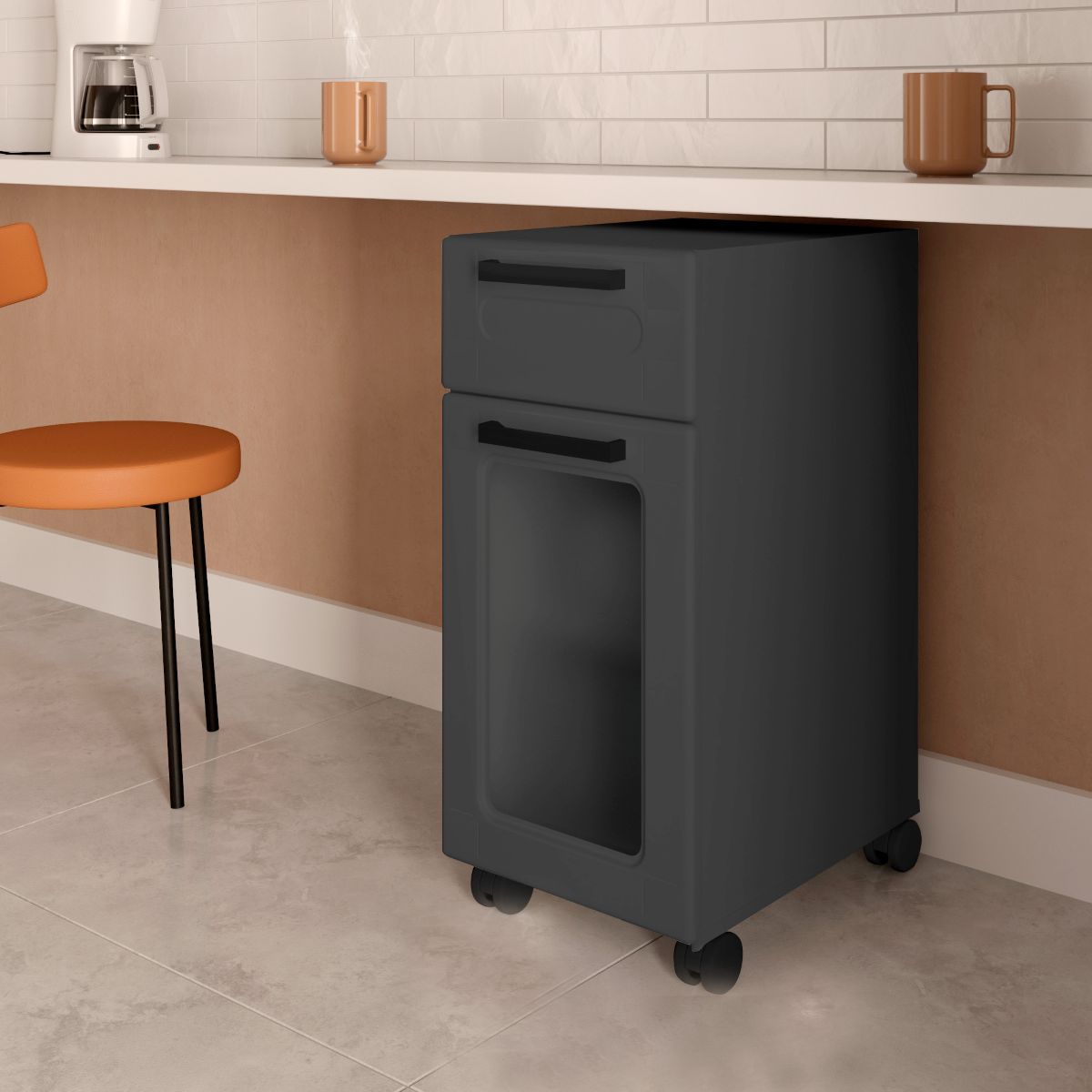 Balcão Multiuso com rodízios 35cm Porta com Vidro 1 Gaveta Bertolini