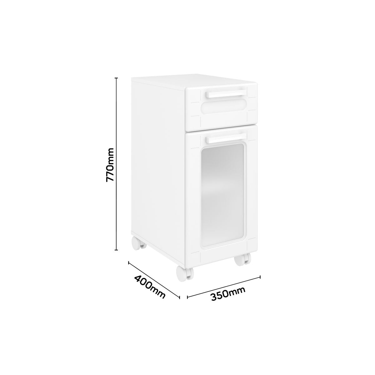 Balcão Multiuso com rodízios 35cm Porta com Vidro 1 Gaveta Bertolini