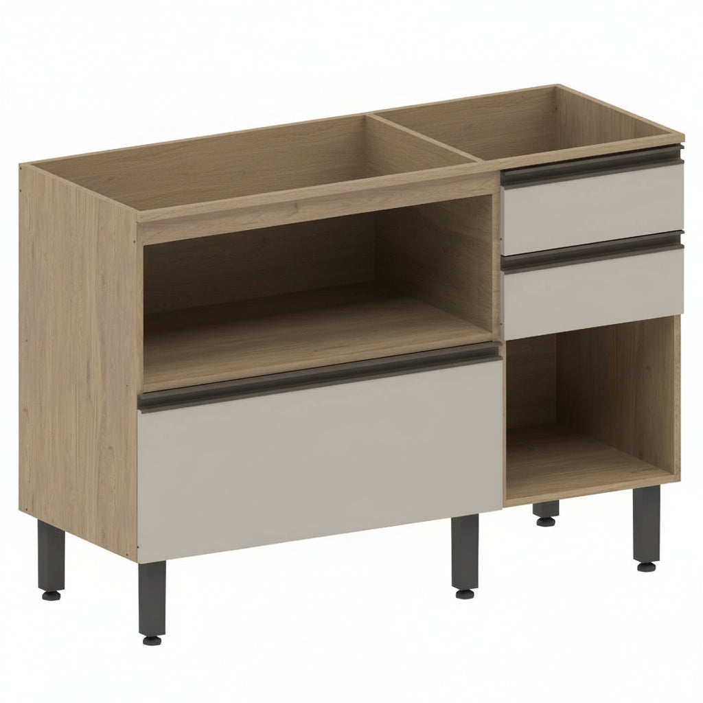 Balcão de Cozinha 2 Portas Basculantes 3 Gavetas Moderna Bertolini