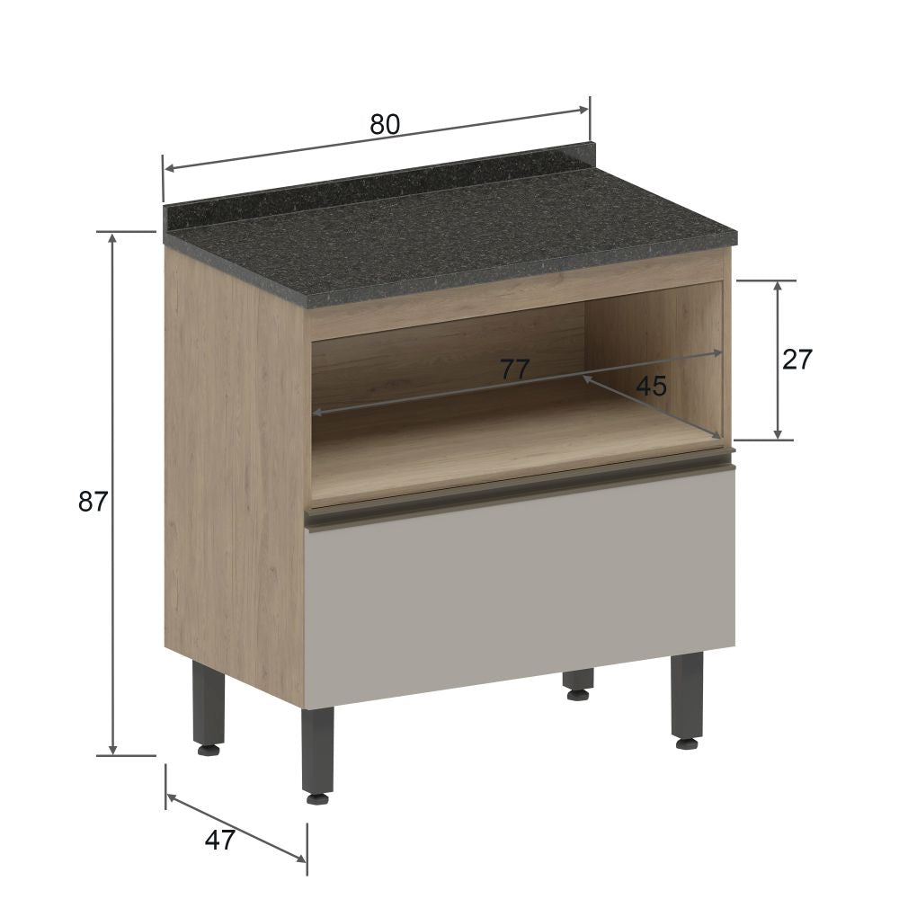 Balcão de Cozinha com Tampo 1 Porta Basculante 1 Gavetão Moderna Bertolini
