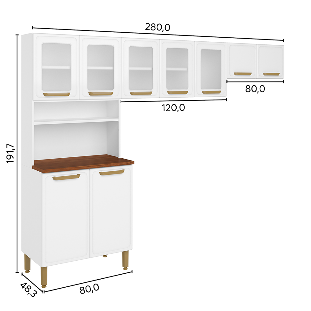Cozinha de Aço Completa 9 Portas Linha Bella 3 Peças - Detalhes Dourados