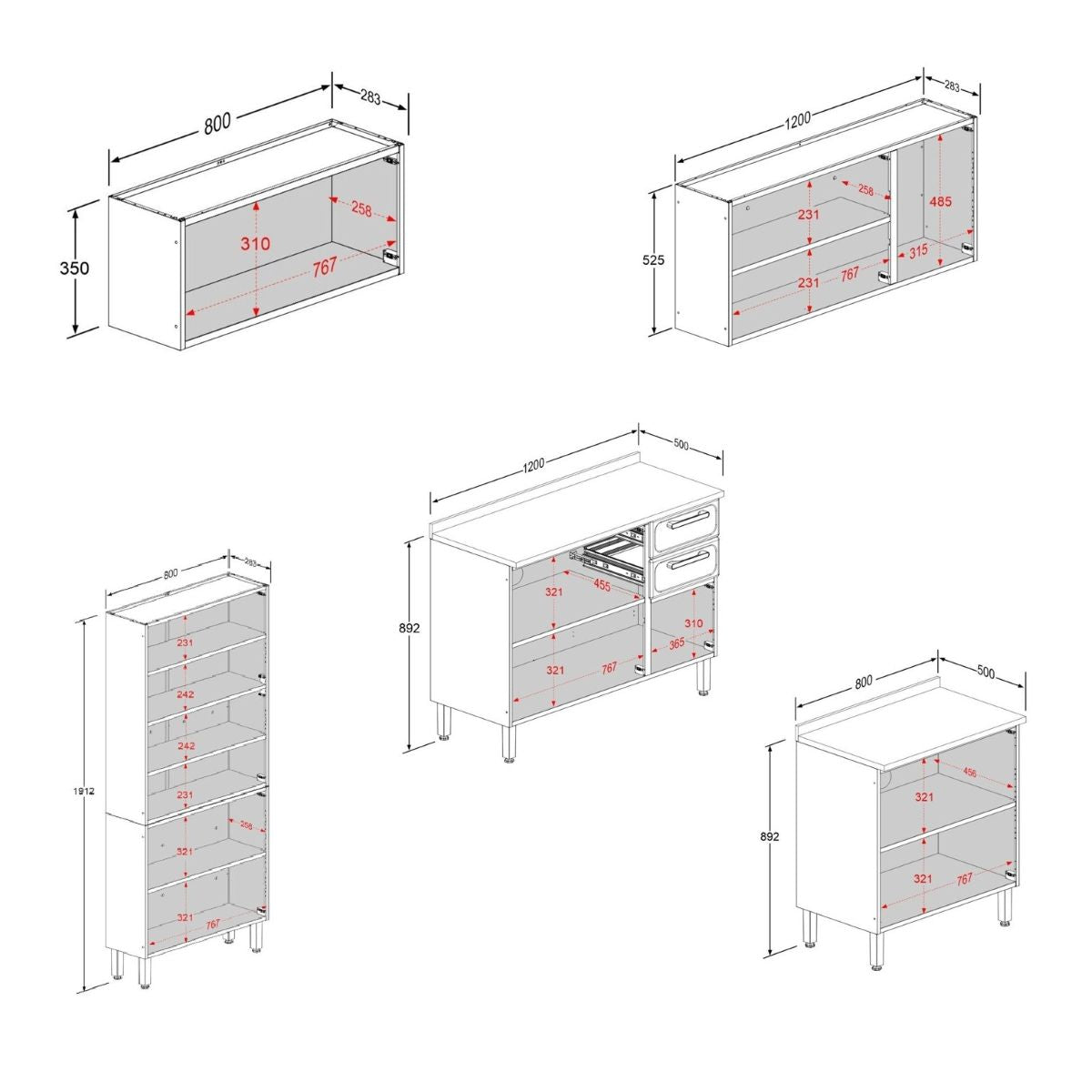 Cozinha Completa em Aço com Tampo MDP 16 Portas 2 Gavetas Bella Bertolini