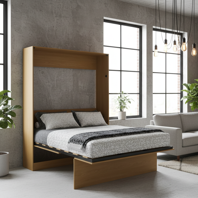 Cama Murphy em Loft Integrado com Sala
