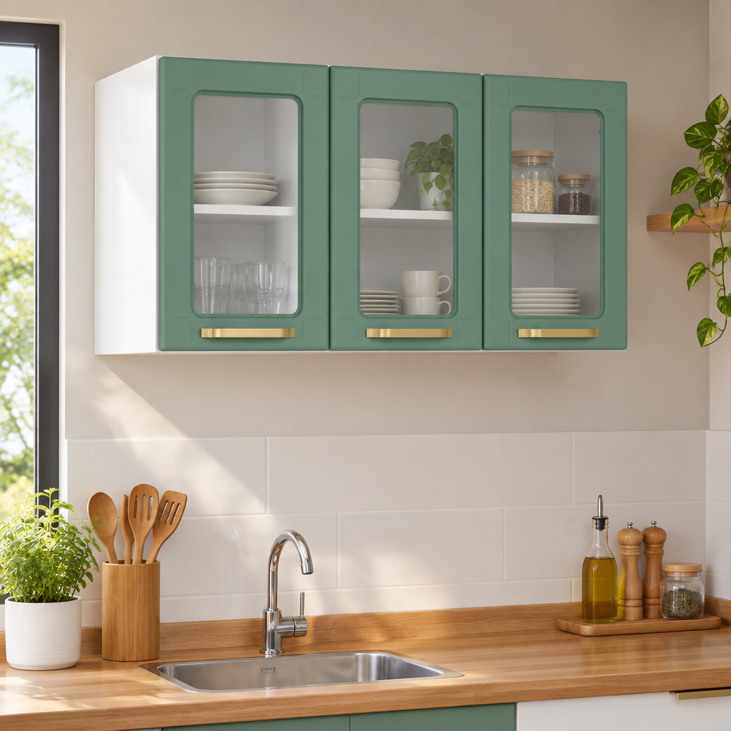 Armário Aéreo de Cozinha em Aço 3 Portas de Vidro Colors Bertolini