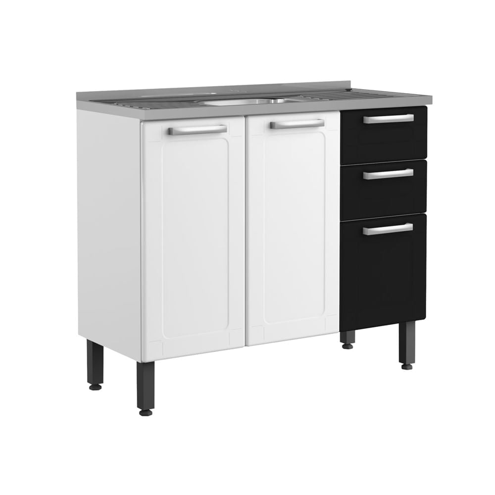 Balcão de Cozinha em Aço com Pia 3 Portas 2 Gavetas Múltipla Bertolini