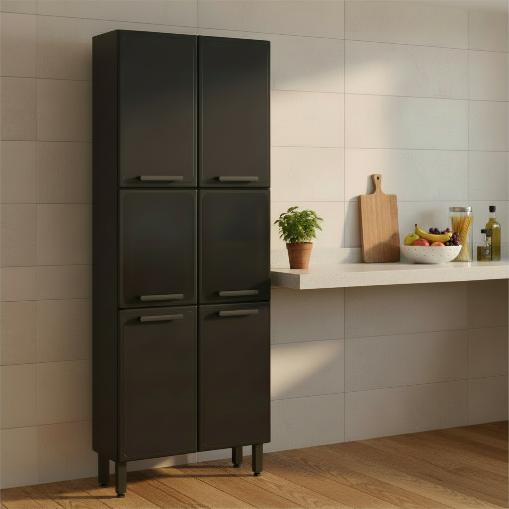 Armário de Cozinha em Aço 80cm 6 Portas 2 Vidros Estilo Bertolini
