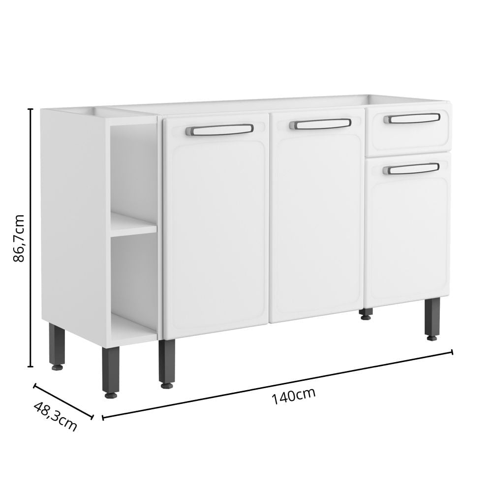 Balcão de Cozinha em Aço 3 Portas 1 Gaveta 2 Nichos Evidence Bertolini