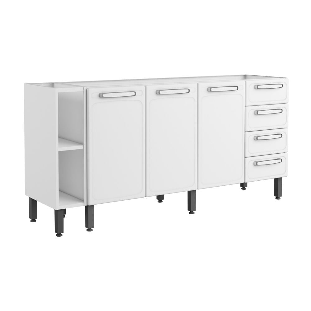 Balcão de Cozinha em Aço 3 Portas 4 Gavetas 2 Nichos Evidence Bertolini