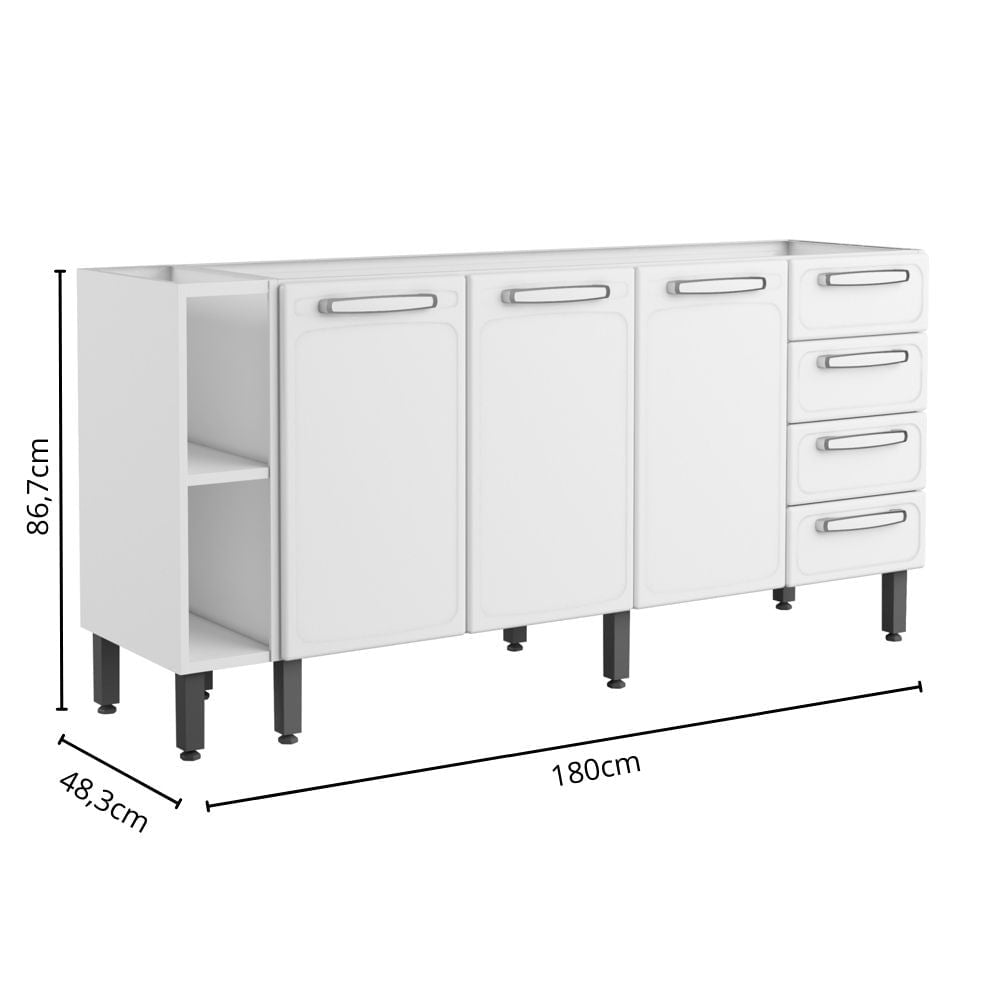 Balcão de Cozinha em Aço 3 Portas 4 Gavetas 2 Nichos Evidence Bertolini