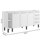 Balcão de Cozinha em Aço 3 Portas 4 Gavetas 2 Nichos Evidence Bertolini