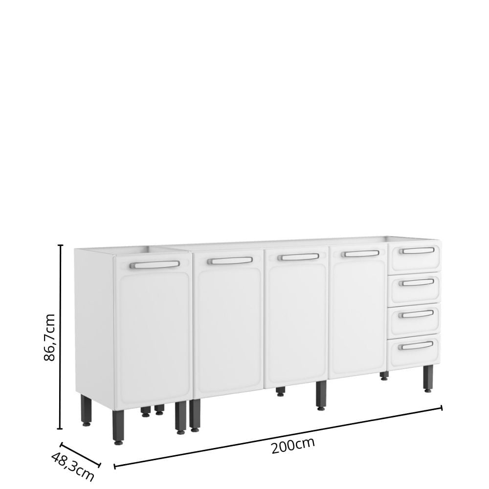 Balcão de Cozinha em Aço 4 Portas 4 Gavetas 2 Nichos Evidence Bertolini