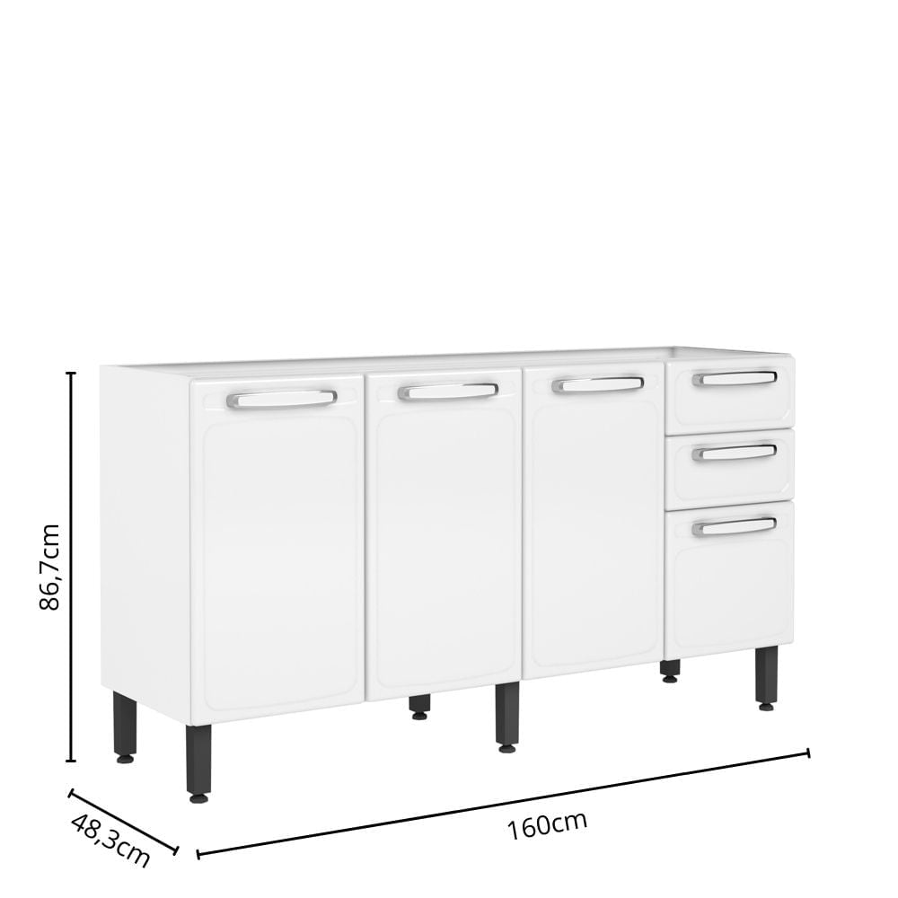 Balcão de Cozinha em Aço 4 Portas 2 Gavetas Evidence Bertolini