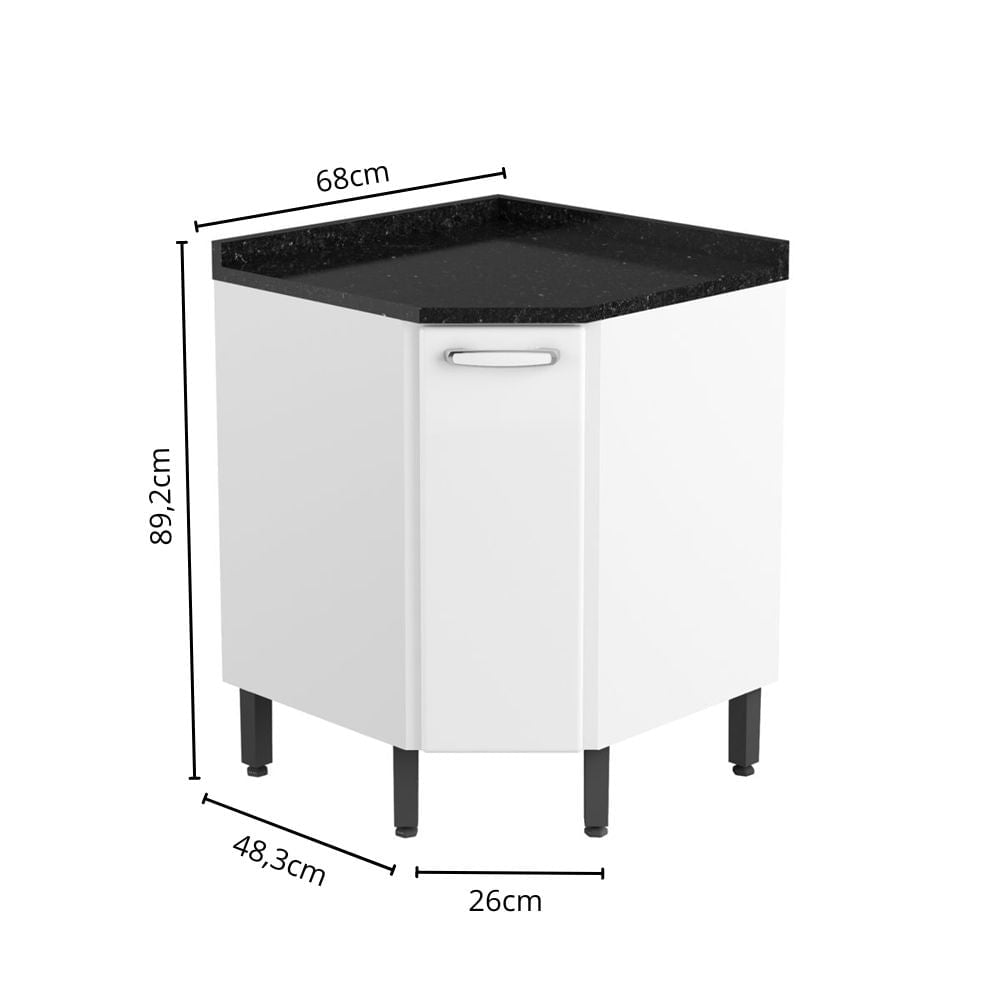 Balcão de Cozinha Canto em Aço com Tampo 1 Porta Evidence Bertolini