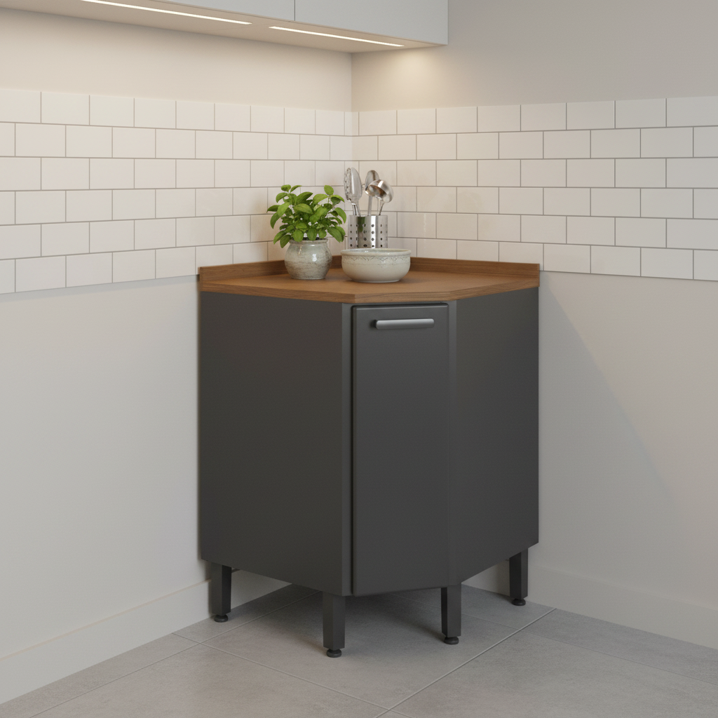Balcão de Cozinha Canto em Aço com Tampo 1 Porta Estilo Bertolini