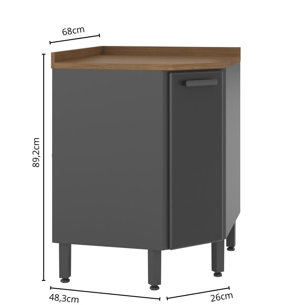 Balcão de Cozinha Canto em Aço com Tampo 1 Porta Estilo Bertolini