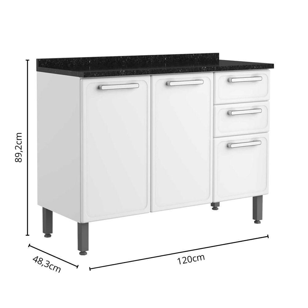 Balcão de Cozinha em Aço com Tampo 3 Portas 2 Gavetas Gourmet Bertolini