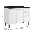 Balcão de Cozinha em Aço com Tampo 3 Portas 2 Gavetas Gourmet Bertolini