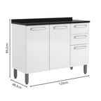 Balcão de Cozinha em Aço com Tampo 3 Portas 2 Gavetas Evidence Bertolini