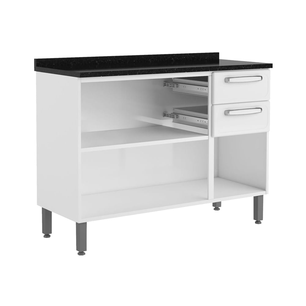 Balcão de Cozinha em Aço com Tampo 3 Portas 2 Gavetas Evidence Bertolini