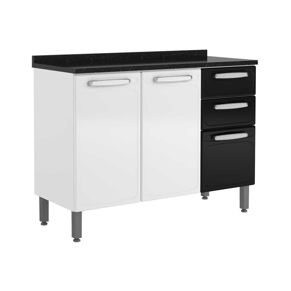 Balcão de Cozinha em Aço com Tampo 3 Portas 2 Gavetas Evidence Bertolini